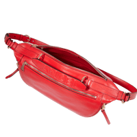 Sac porté croisé zippé Origami M en cuir lisse - Rouge Baiser