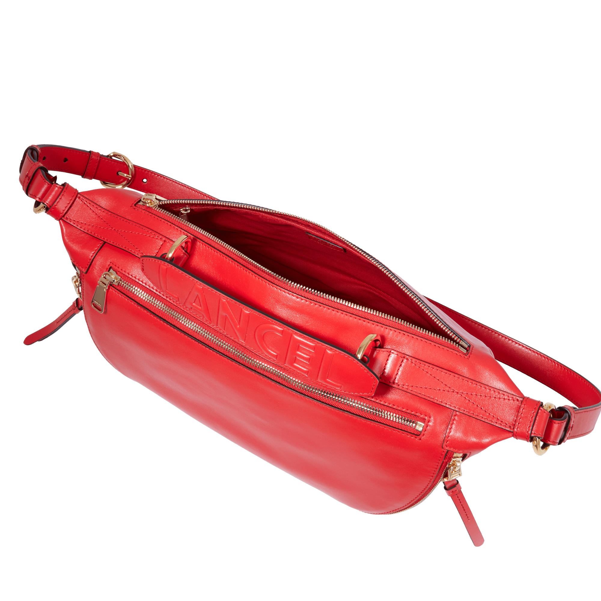 Sac porté croisé zippé Origami M en cuir lisse - Rouge Baiser