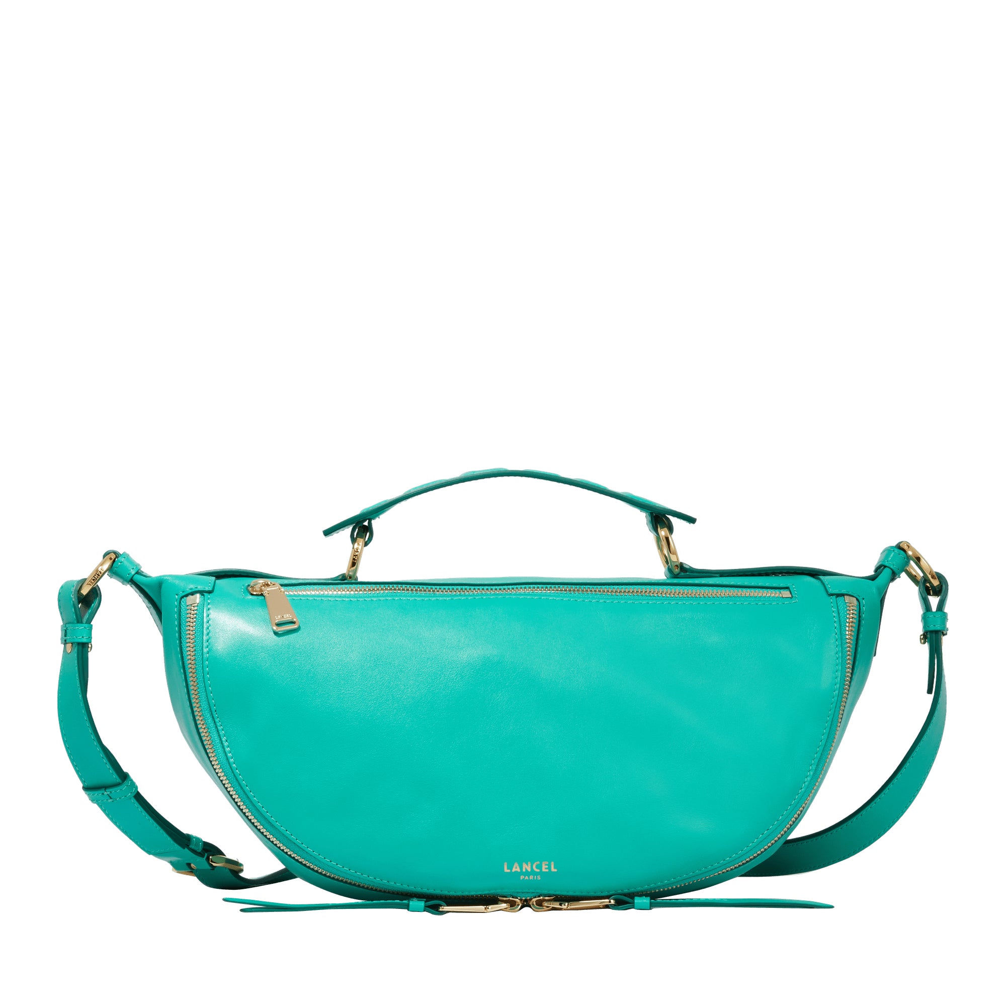 Sac porté croisé zippé Origami M en cuir lisse - Émeraude