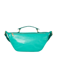 Sac porté croisé zippé Origami M en cuir lisse - Émeraude