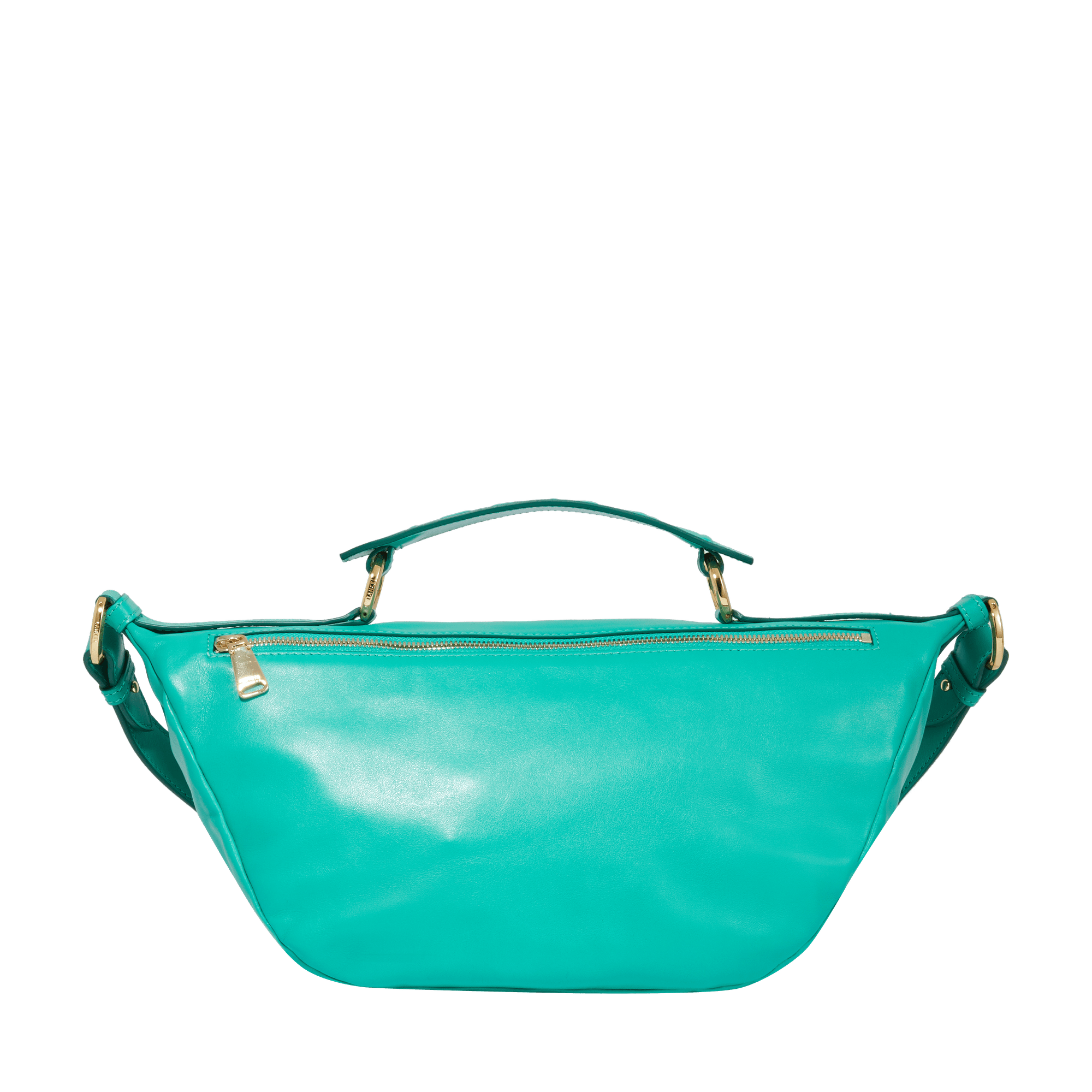 Sac porté croisé zippé Origami M en cuir lisse - Émeraude