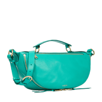 Sac porté croisé zippé Origami M en cuir lisse - Émeraude