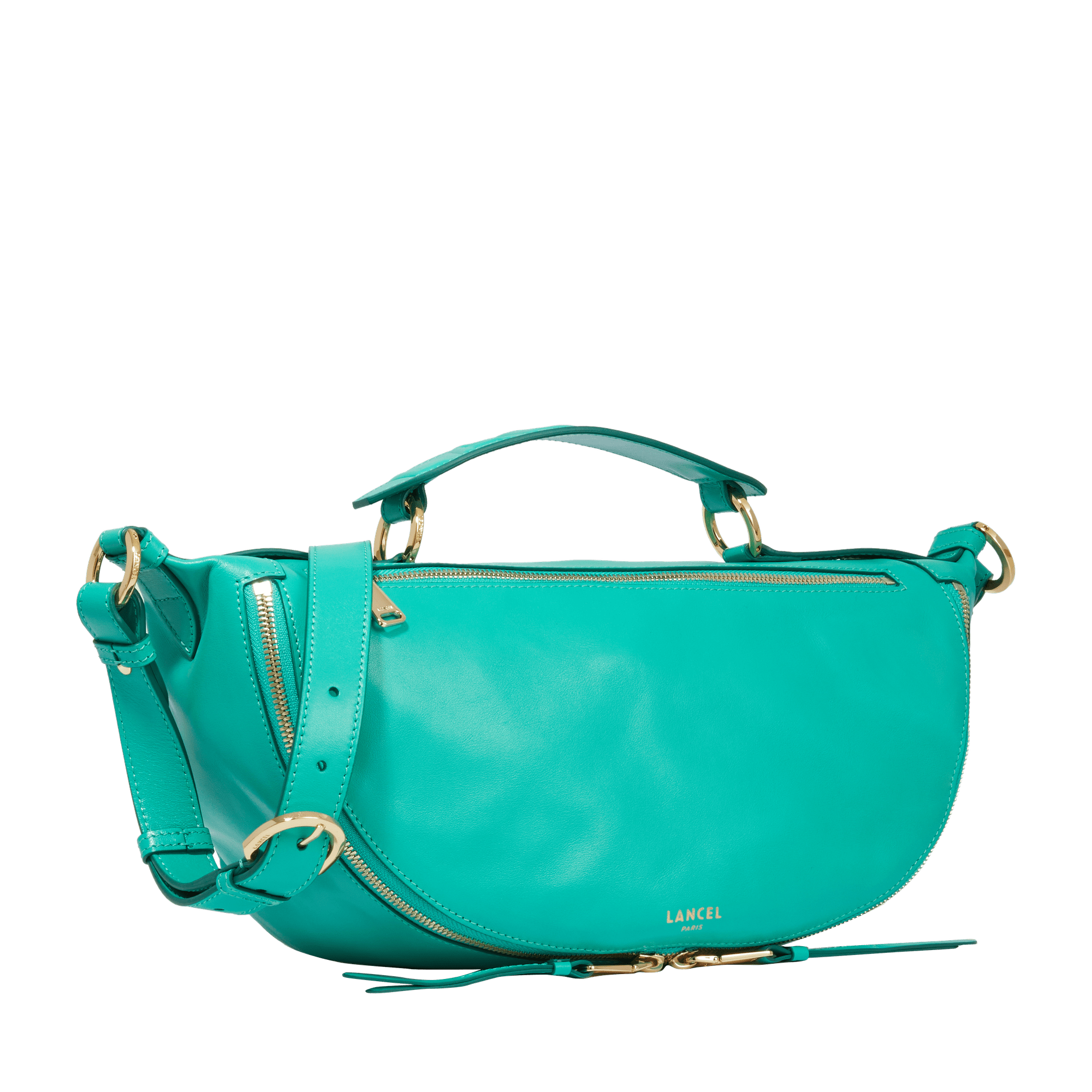 Sac porté croisé zippé Origami M en cuir lisse - Émeraude