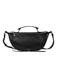 Sac porté croisé zippé Origami M en cuir lisse - Noir & Nickel