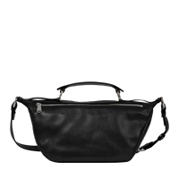 Sac porté croisé zippé Origami M en cuir lisse - Noir & Nickel