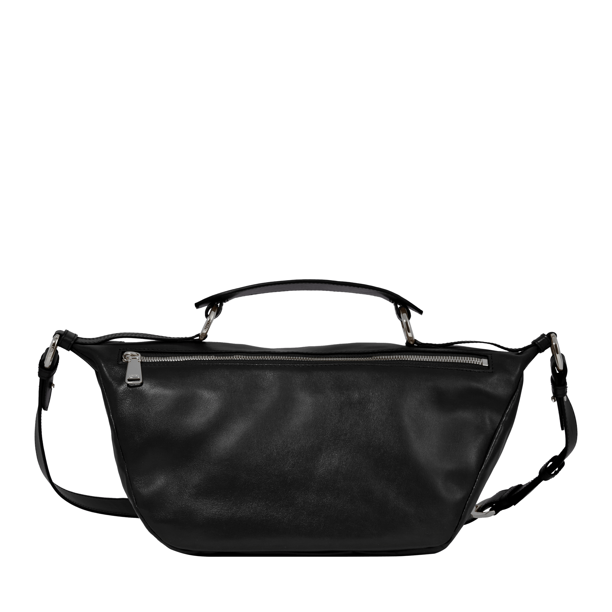 Sac porté croisé zippé Origami M en cuir lisse - Noir & Nickel