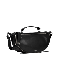 Sac porté croisé zippé Origami M en cuir lisse - Noir & Nickel