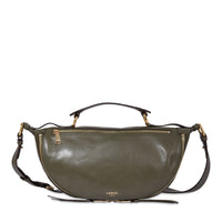 Sac porté croisé zippé Origami M en cuir lisse - Kaki foncéoncé