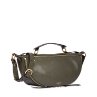 Sac porté croisé zippé Origami M en cuir lisse - Kaki foncéoncé