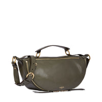 Sac porté croisé zippé M Origami en cuir lisse - Kaki foncé