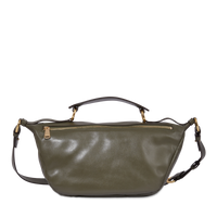 Sac porté croisé zippé Origami M en cuir lisse - Kaki foncéoncé