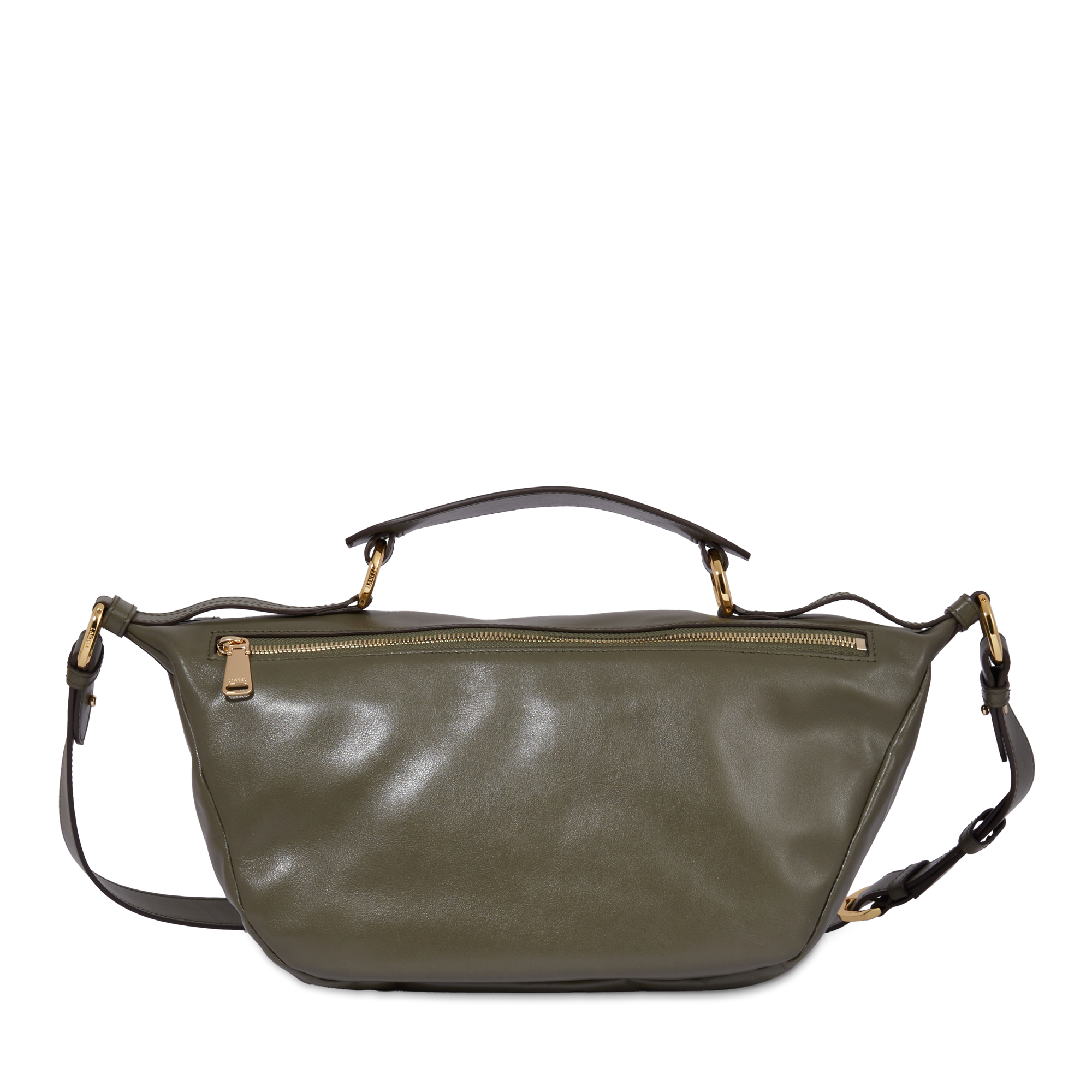 Sac porté croisé zippé Origami M en cuir lisse - Kaki foncéoncé