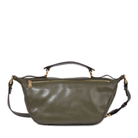 Sac porté croisé zippé M Origami en cuir lisse - Kaki foncé