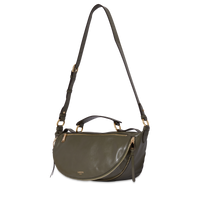 Sac porté croisé zippé Origami M en cuir lisse - Kaki foncéoncé