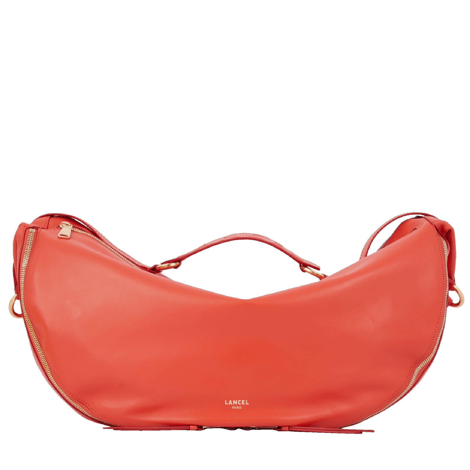 Sac porté épaule zippé Origami L en cuir lisse - Citrouille