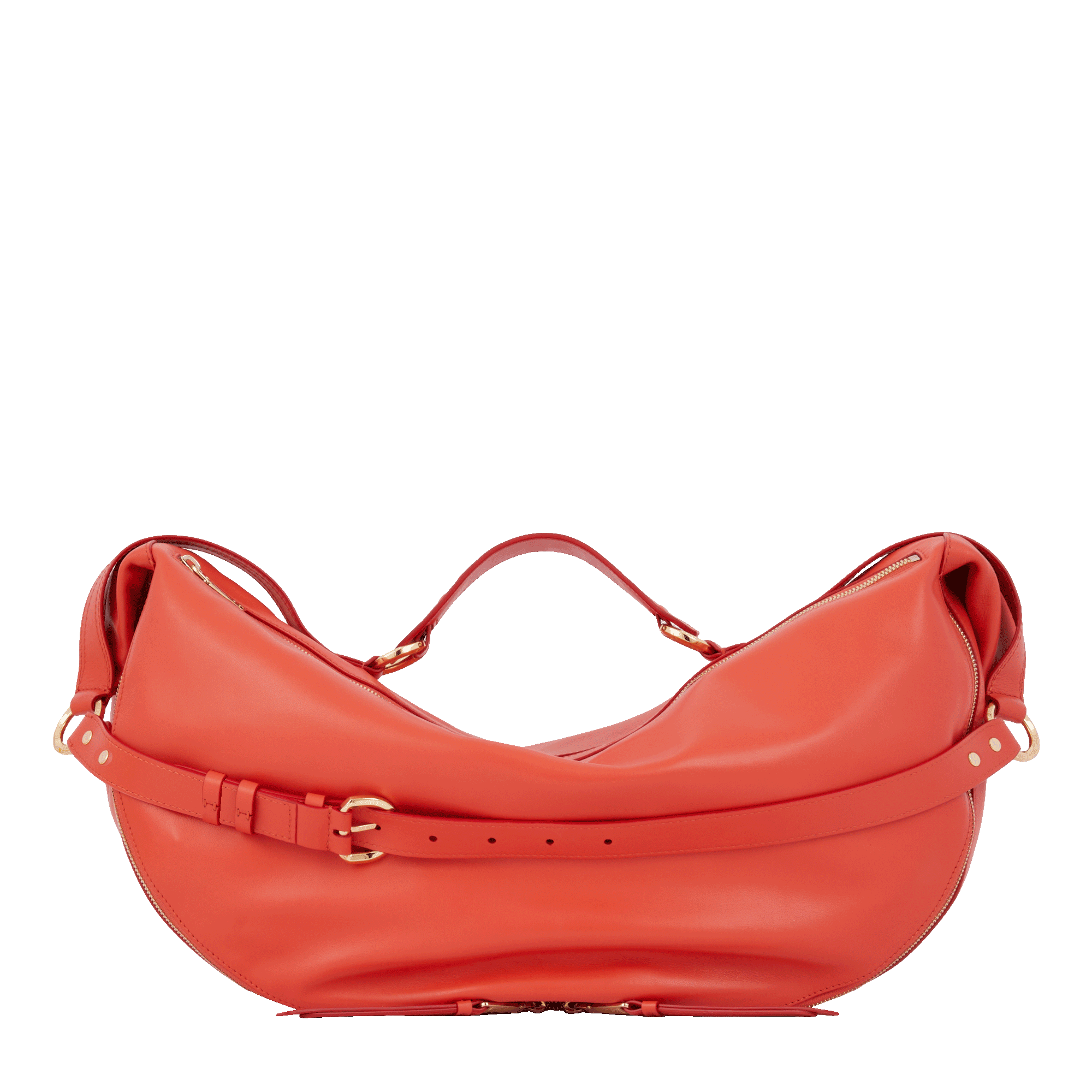 Sac porté épaule zippé Origami L en cuir lisse - Citrouille