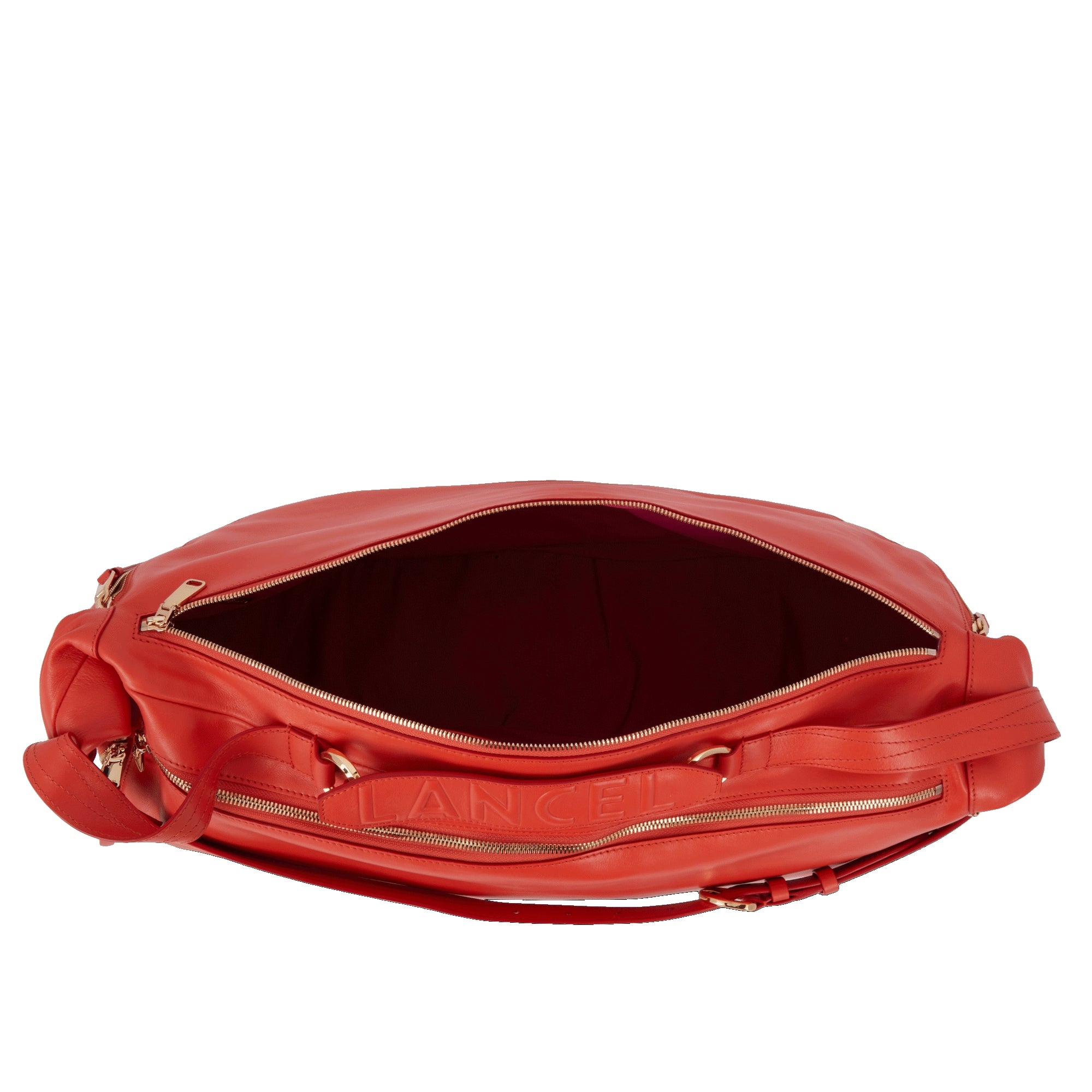 Sac porté épaule zippé L Origami en cuir lisse - Citrouille