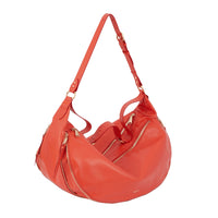 Sac porté épaule zippé L Origami en cuir lisse - Citrouille