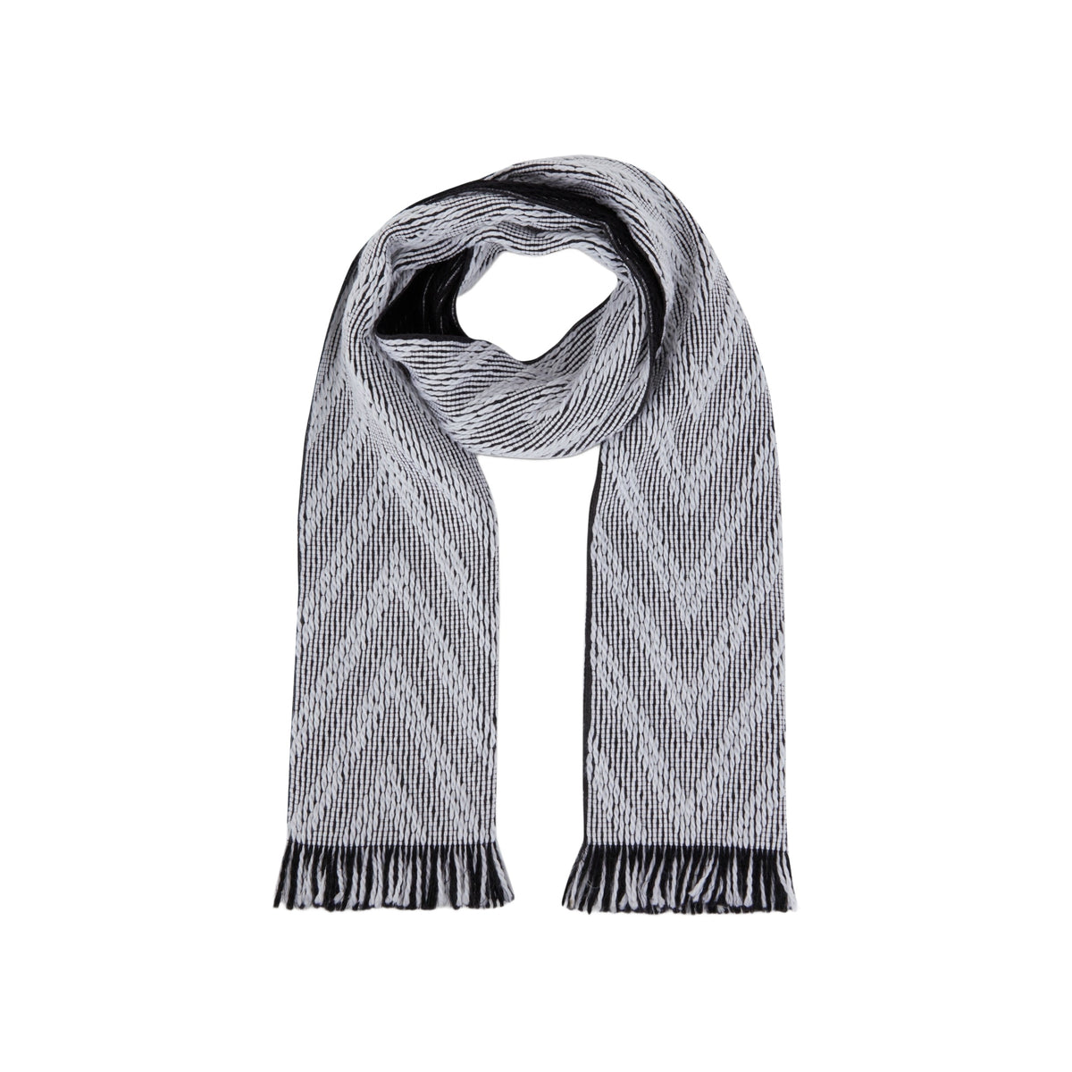 Wool fringed scarf with a ‘Chevron’ pattern - Multicoloured & Black