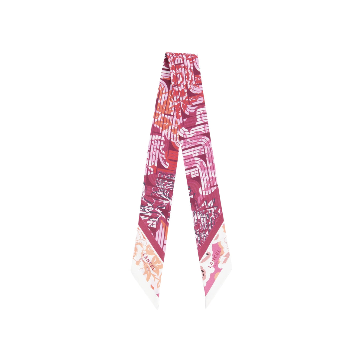 Optical Peony patterned silk headband - Multicoloured Cherry Pink