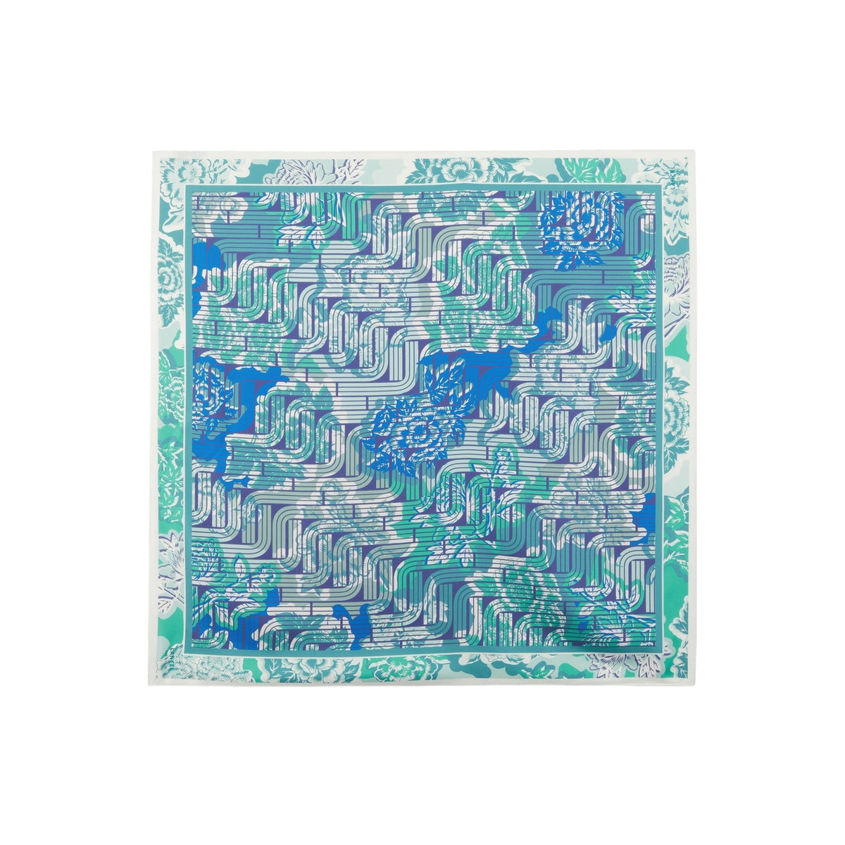 90 silk square with an Optical Peony pattern - Multico Émeraude