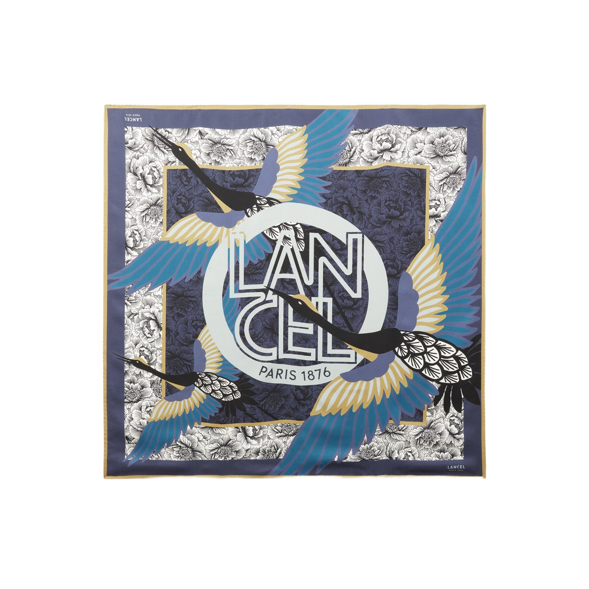 PRIX ARL : 75 // Carré 90 Roxane à motif "Jardin D'asie" en soie - Multicolore & Cobalt