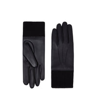 Gants bi matières en cuir grainé - Noir