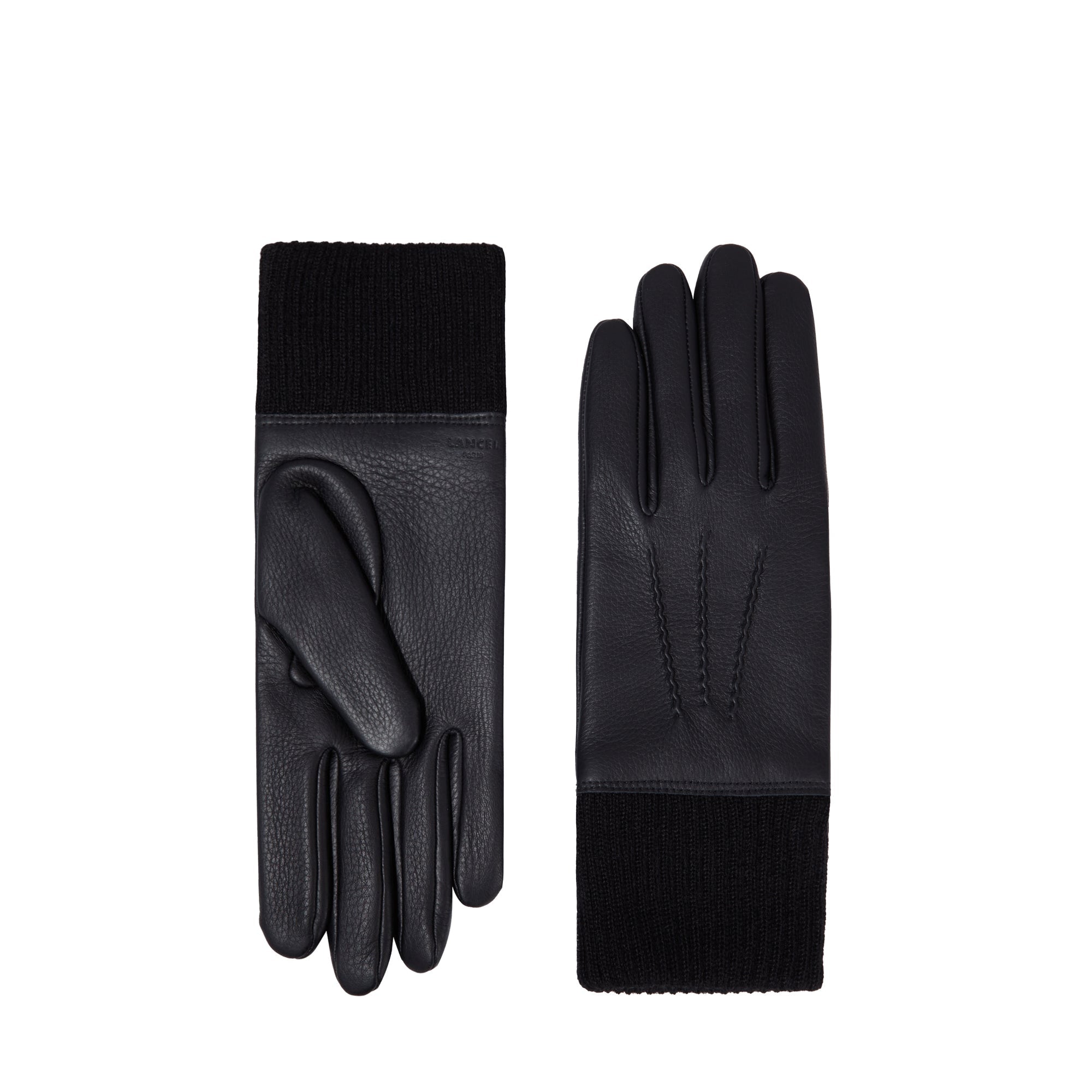 Gants bi matières en cuir grainé - Noir