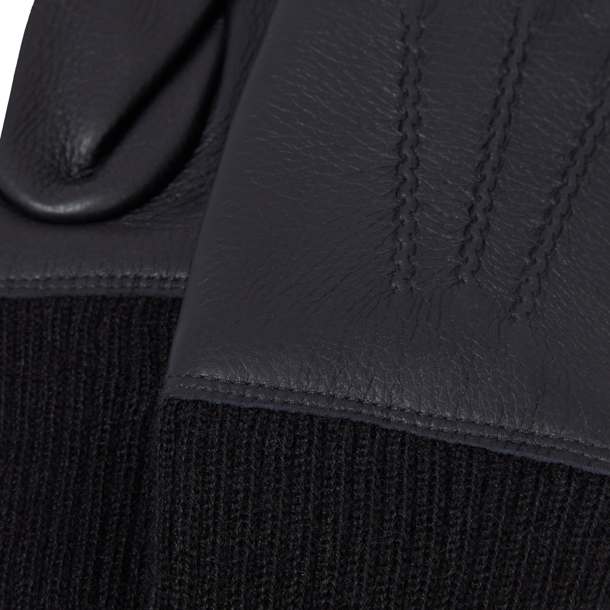Gants bi matières en cuir grainé - Noir