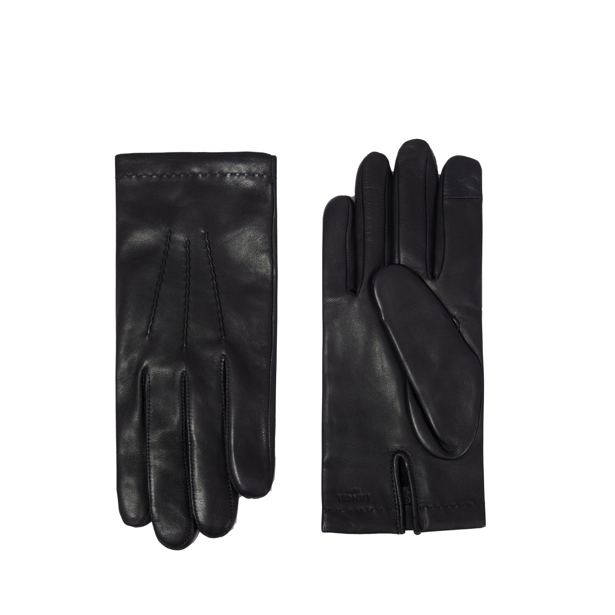 Gants surpiqués en cuir lisse - Noir