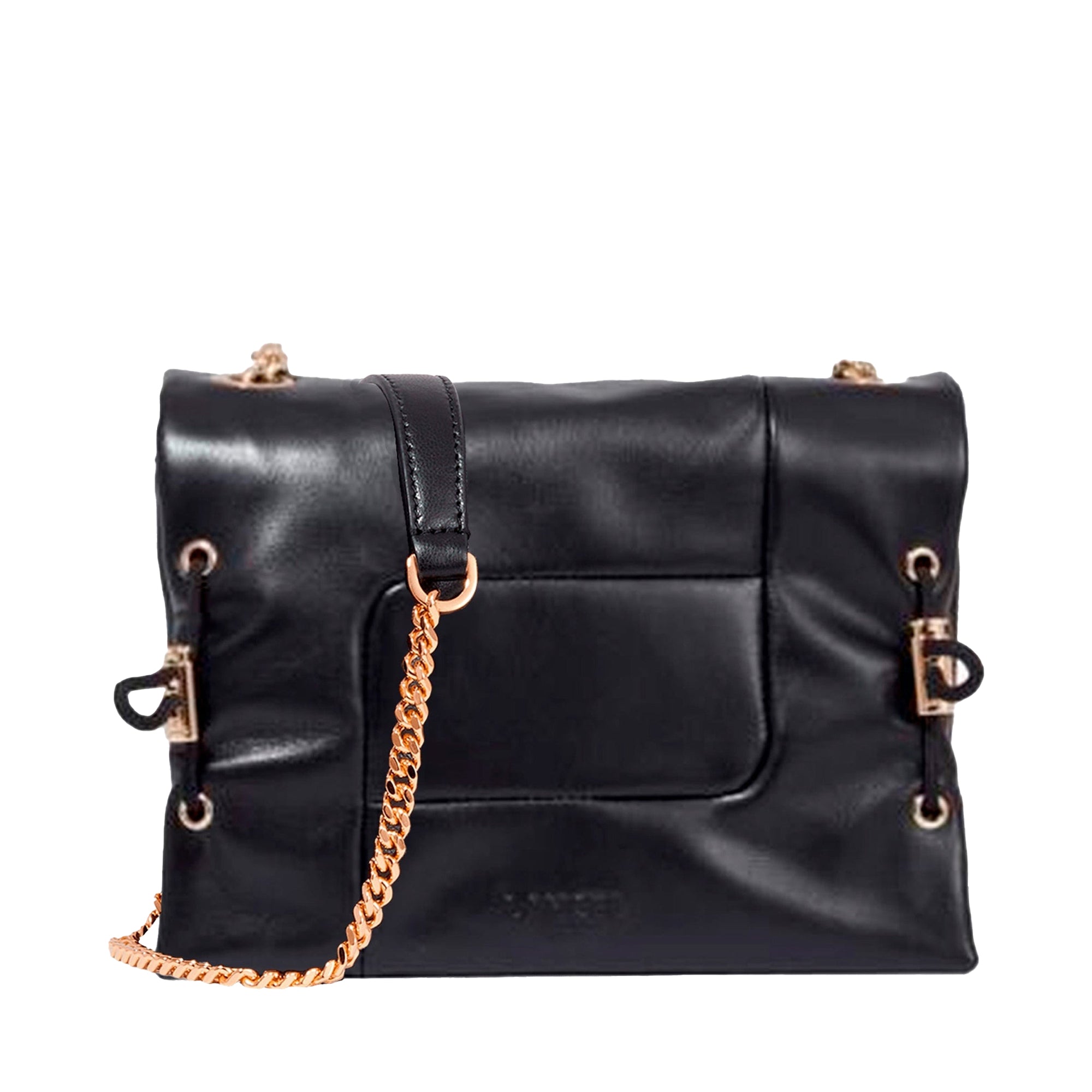 Grand sac à rabat Billie en cuir grainé - Noir