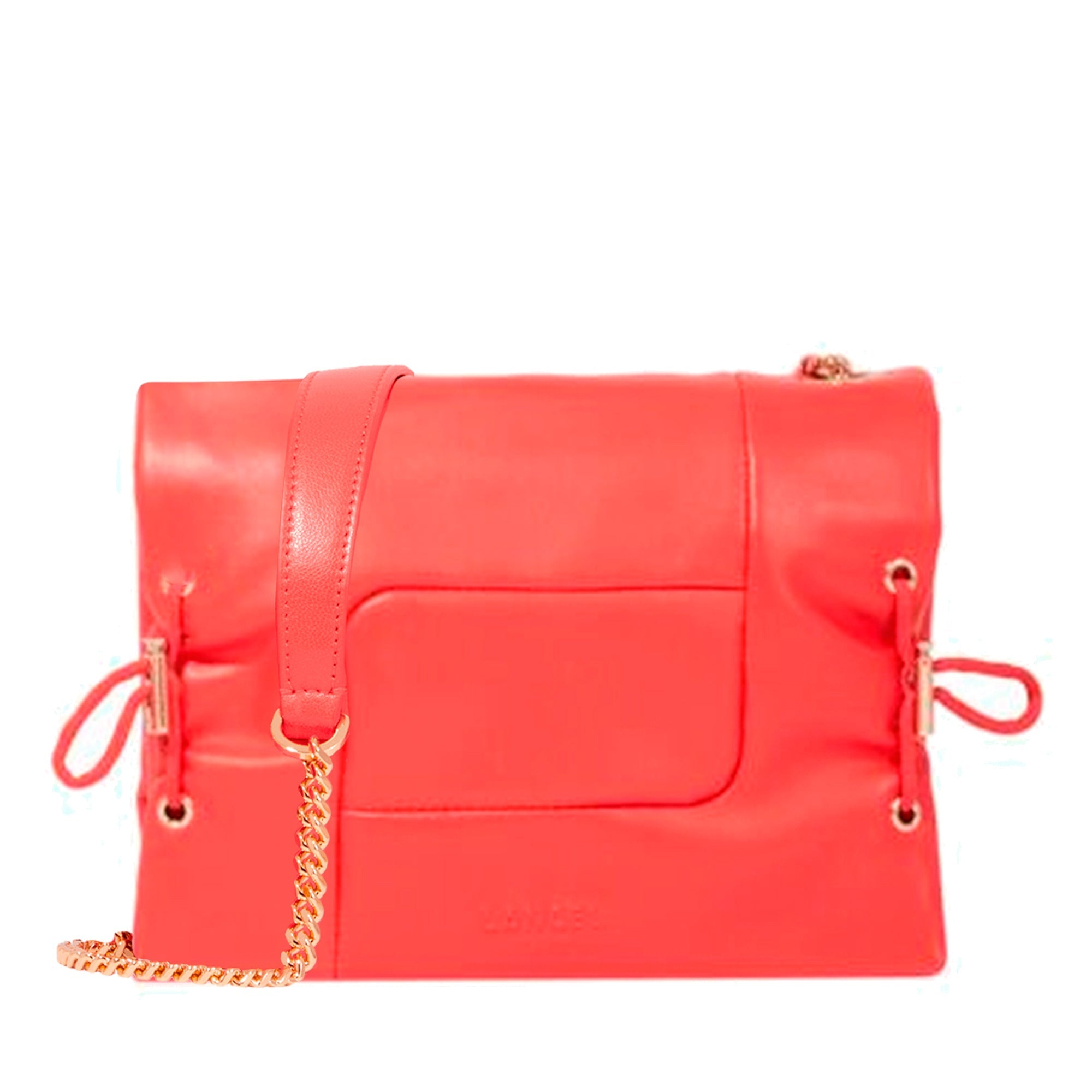Grand sac à rabat Billie en cuir matelassé - Tomate