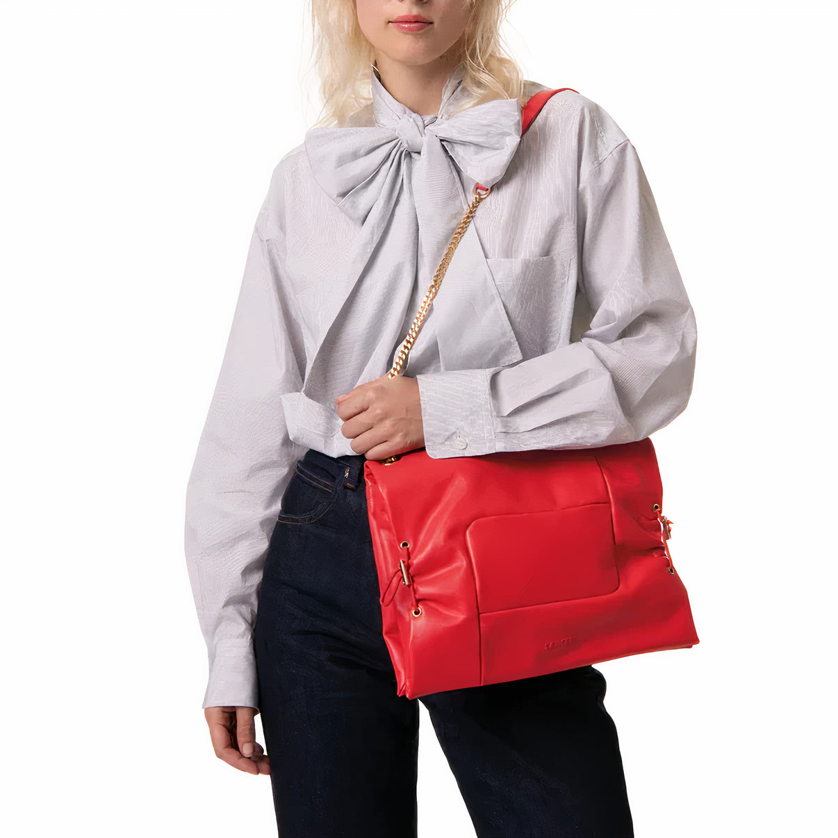 Grand sac à rabat Billie en cuir matelassé - Tomate