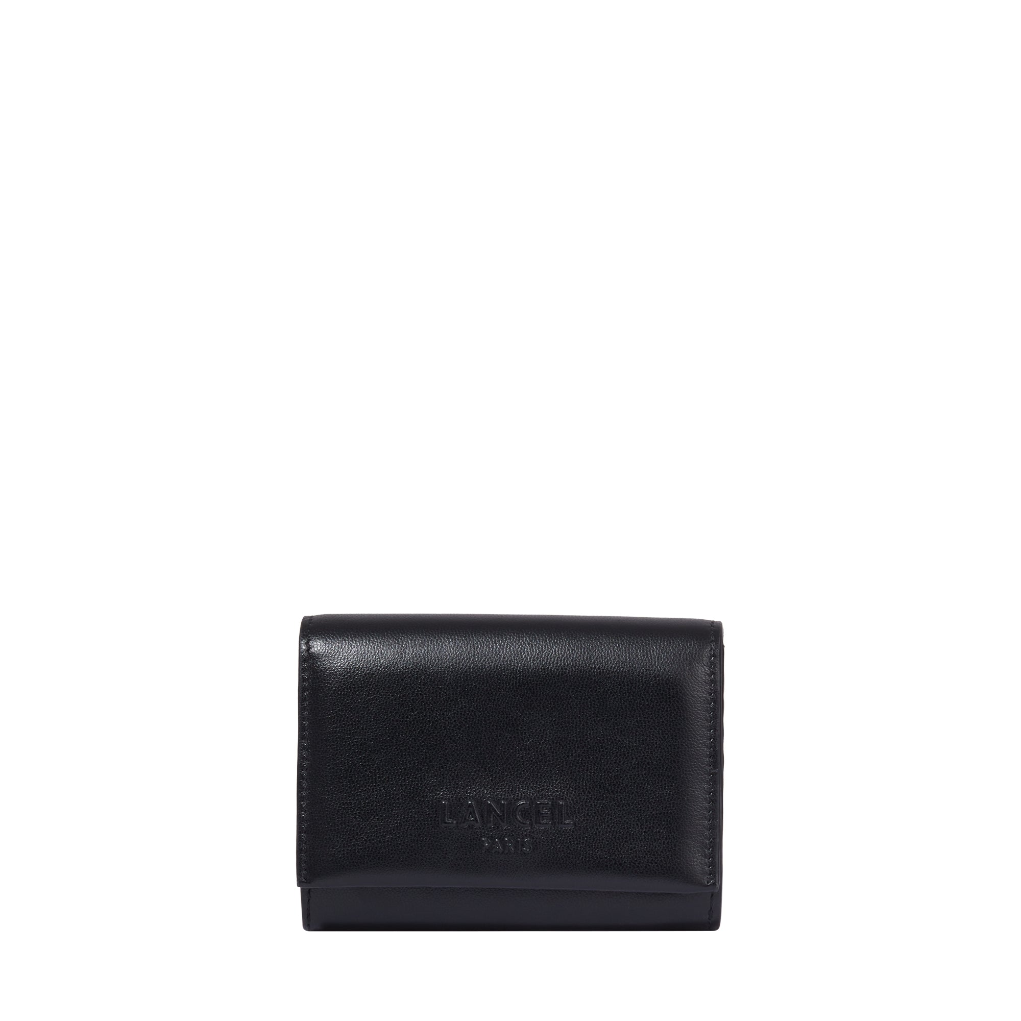 Portefeuille rectangulaire rabat Billie en cuir - Noir