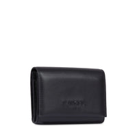 Portefeuille rectangulaire rabat Billie en cuir - Noir