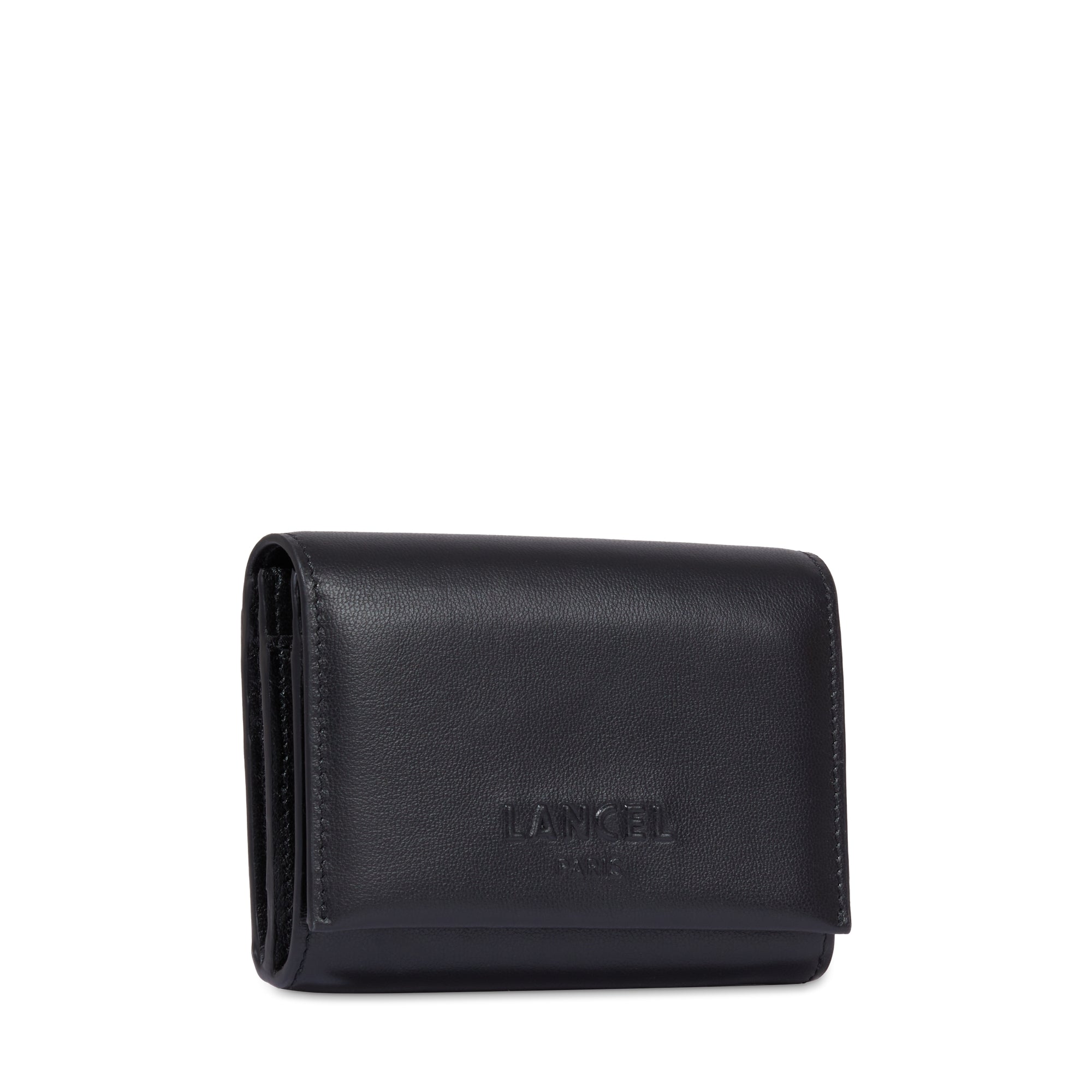 Portefeuille rectangulaire rabat Billie en cuir - Noir
