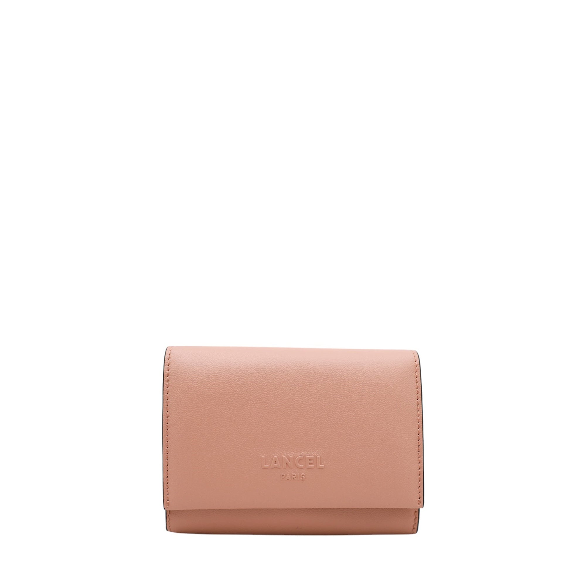 Portefeuille rectangulaire Billie à rabat en cuir lisse - Nude