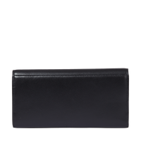Portefeuille long rabat Billie en cuir grainé - Noir