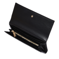 Portefeuille long rabat Billie en cuir grainé - Noir