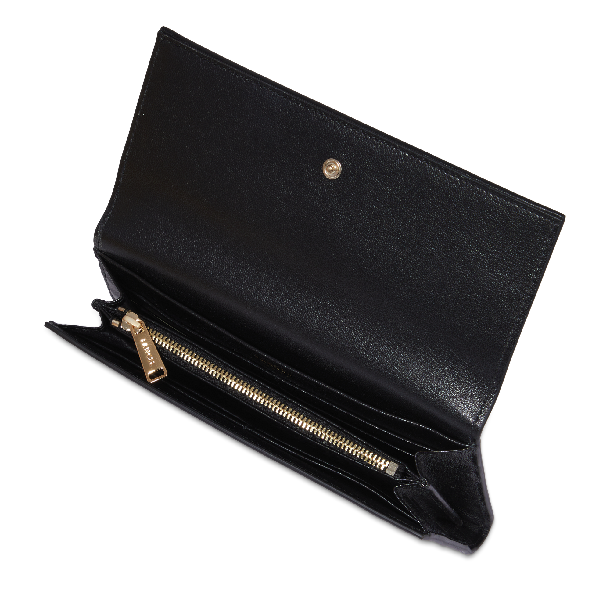 Portefeuille long rabat Billie en cuir grainé - Noir