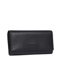 Portefeuille long rabat Billie en cuir grainé - Noir