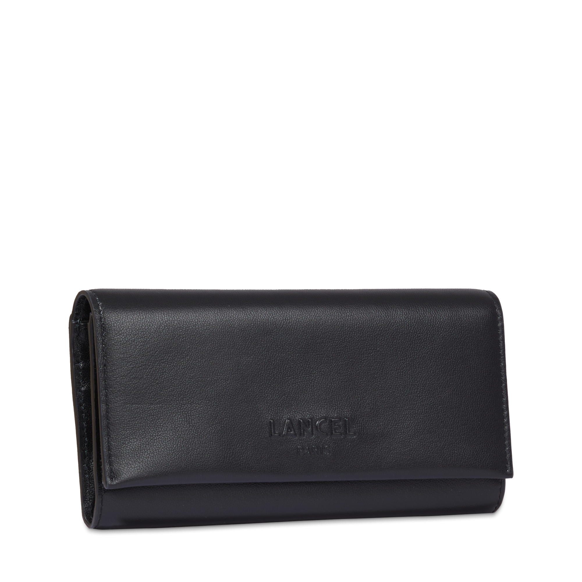 Portefeuille long rabat Billie en cuir grainé - Noir