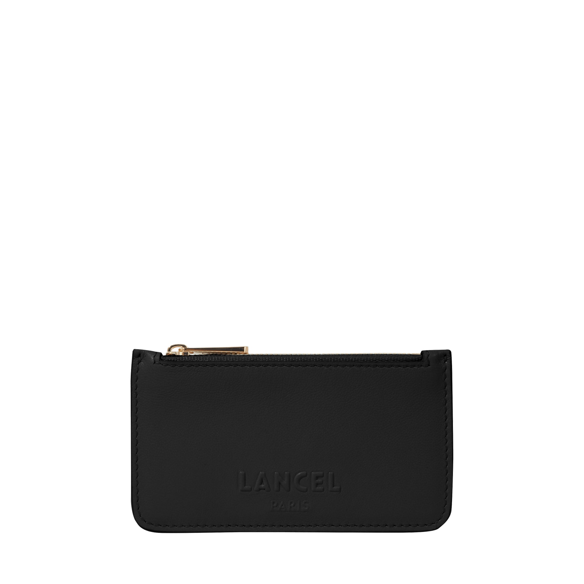 Porte-cartes Billie à zip en cuir grainé - Noir