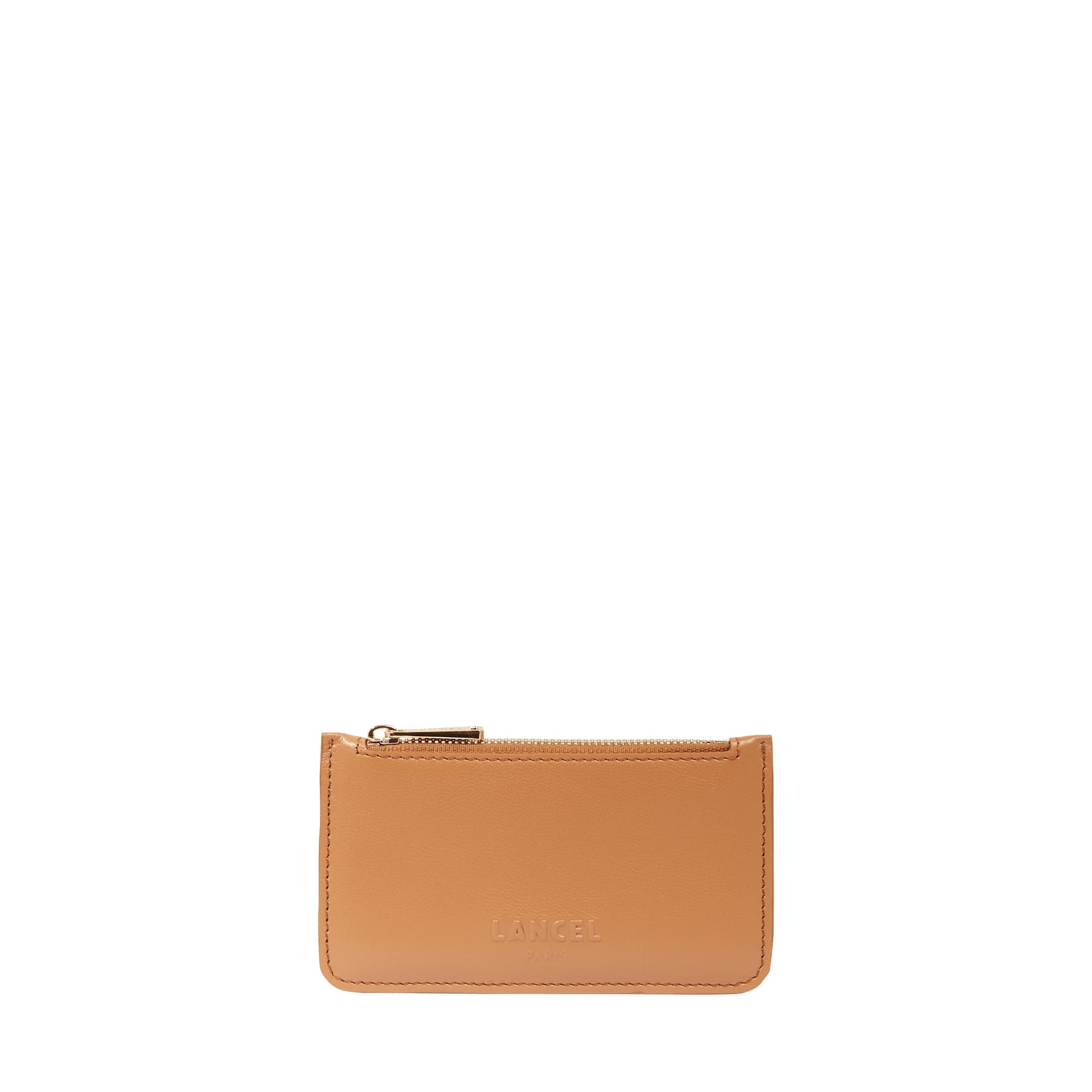 Porte-cartes Billie à zip en cuir grainé - Camel