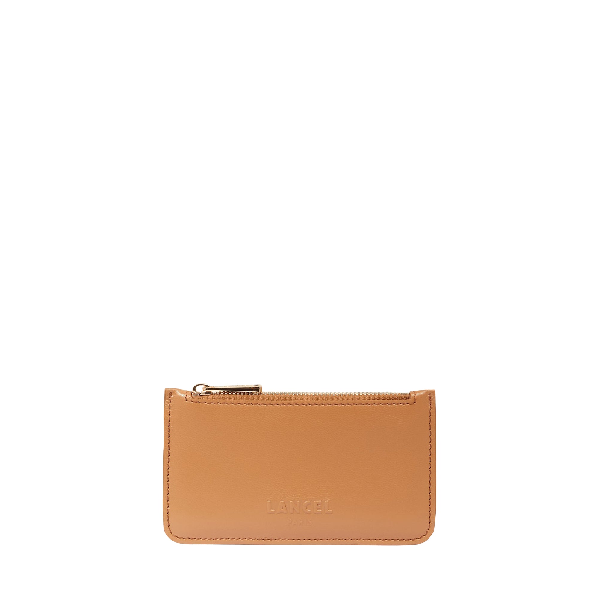 Porte-cartes Billie à zip en cuir grainé - Camel
