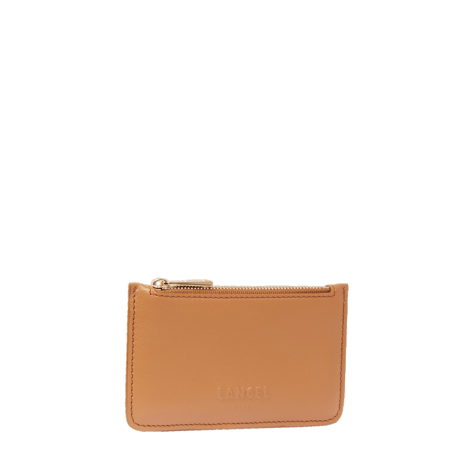 Porte-cartes Billie à zip en cuir grainé - Camel