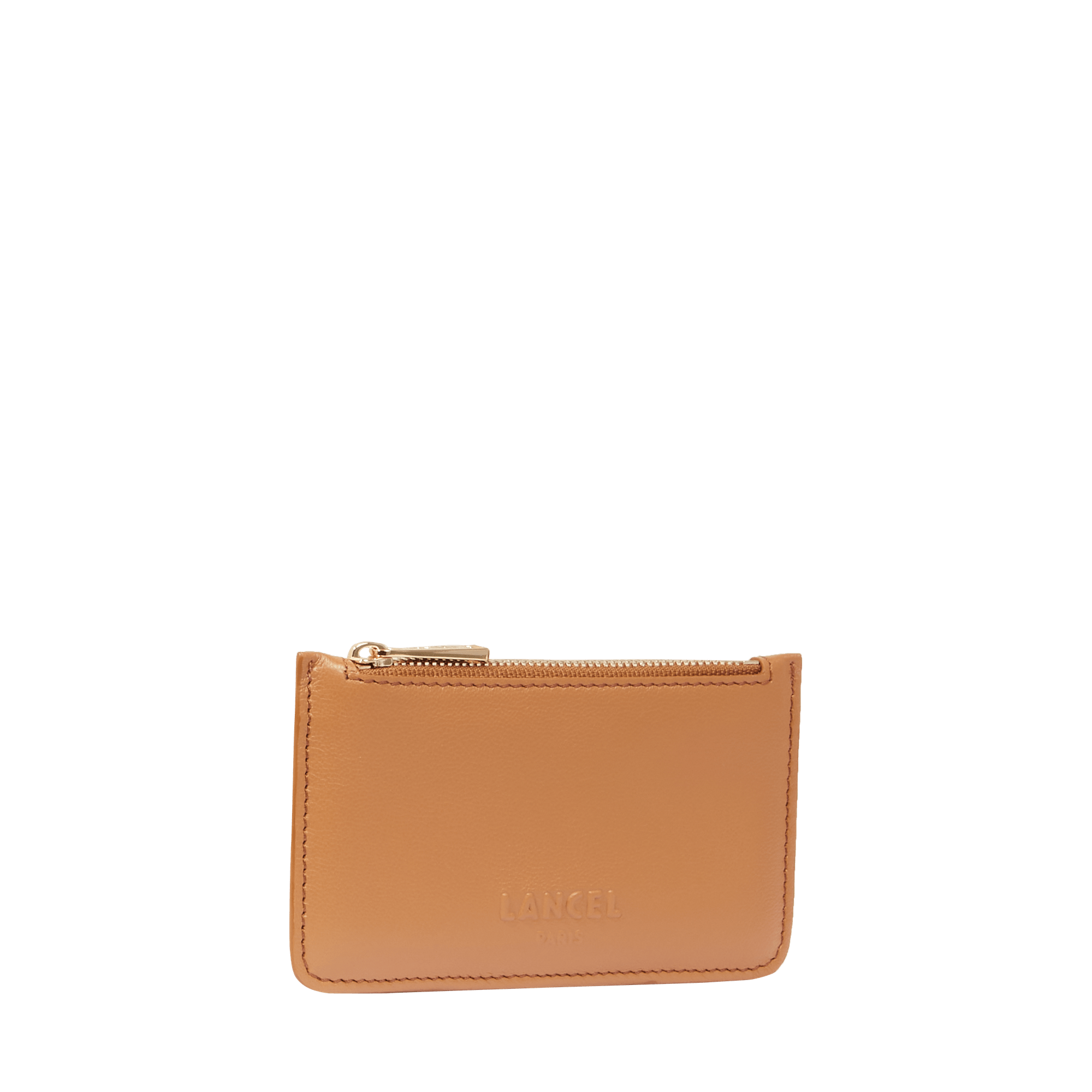 Porte-cartes Billie à zip en cuir grainé - Camel