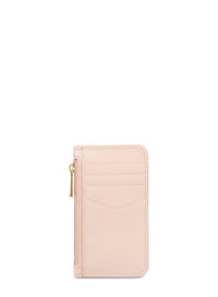 Porte-cartes Billie à zip en cuir lisse - Nude