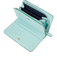 Portefeuille rectangulaire zippé Ninon en cuir grainé - Menthe & Emeraude