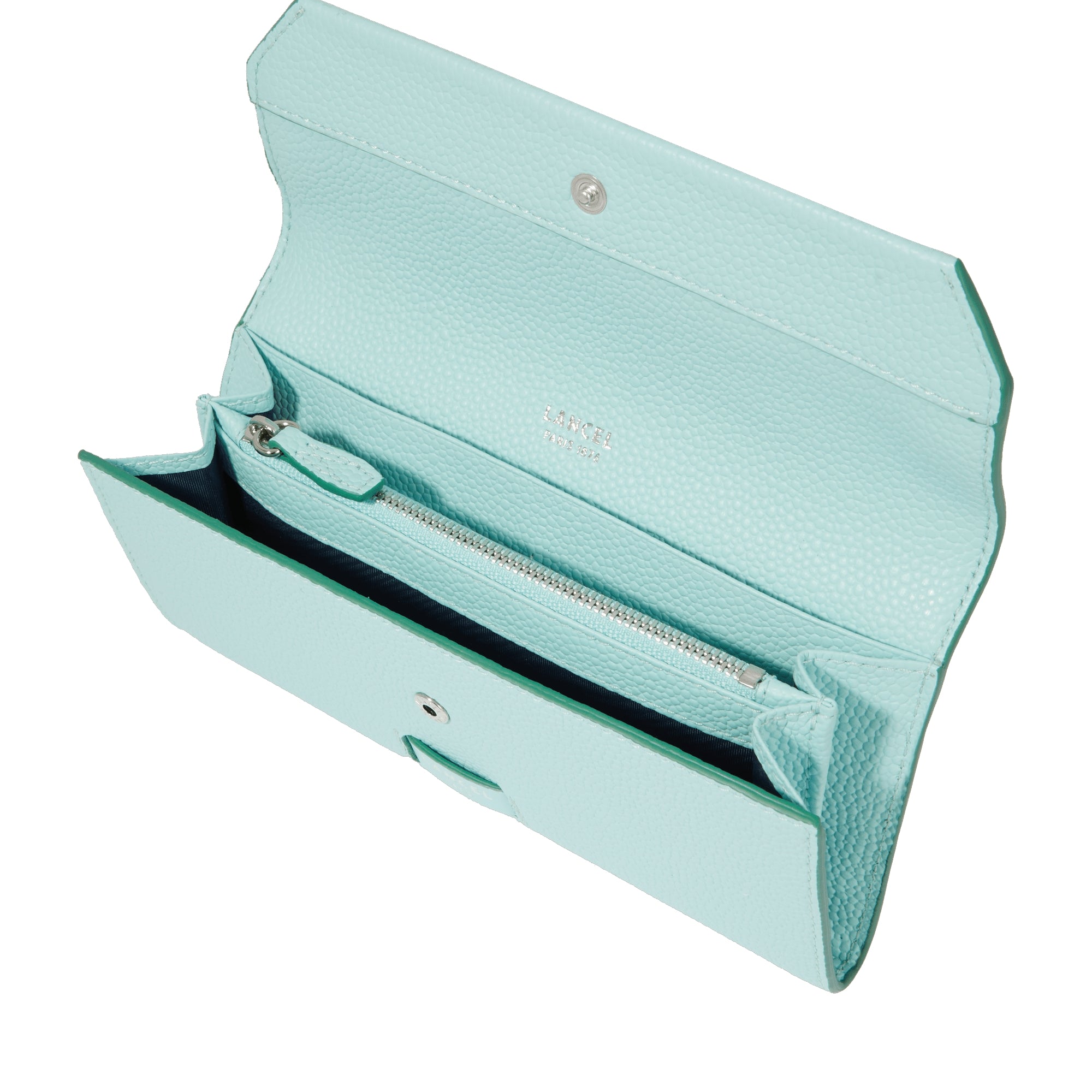 Portefeuille long rabat Ninon en cuir grainé - Menthe & Emeraude